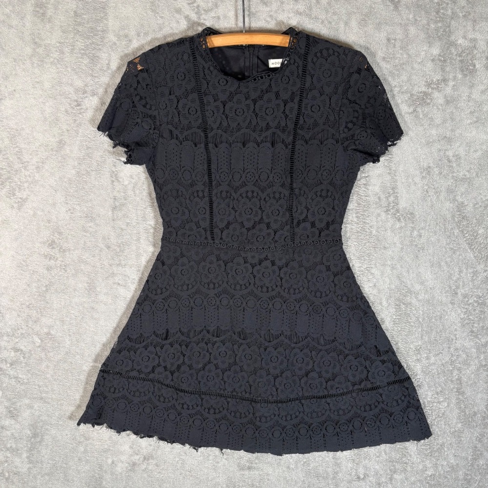 Moon River Black Floral Lace Short Sleeve Fit Flare Mini Dress Large Whimsigoth